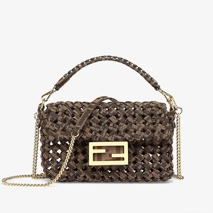Mini Fendi In Coffee Bag Interlace Fabric Baguette 0630